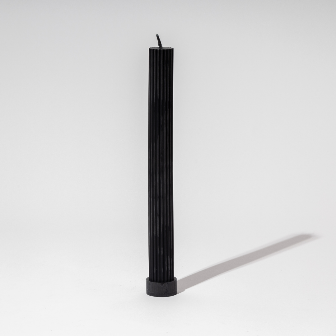 Ribbed Column Candle - Black 27x2.8cm