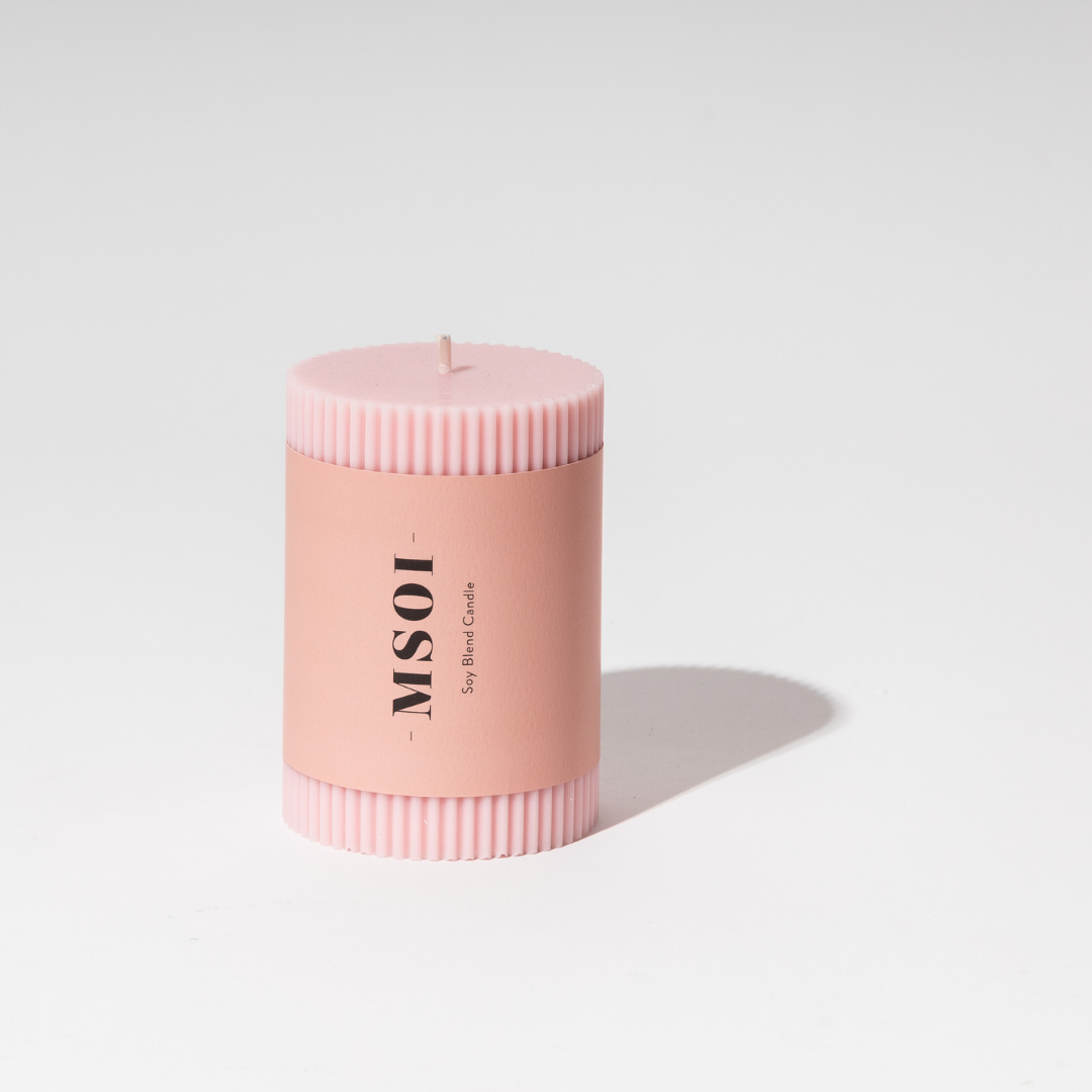 Load image into Gallery viewer, Ribbed Column Candle - Blush 10x7cm