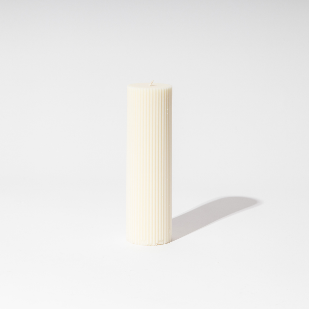 Ribbed Column Candle - Natural 20x6cm