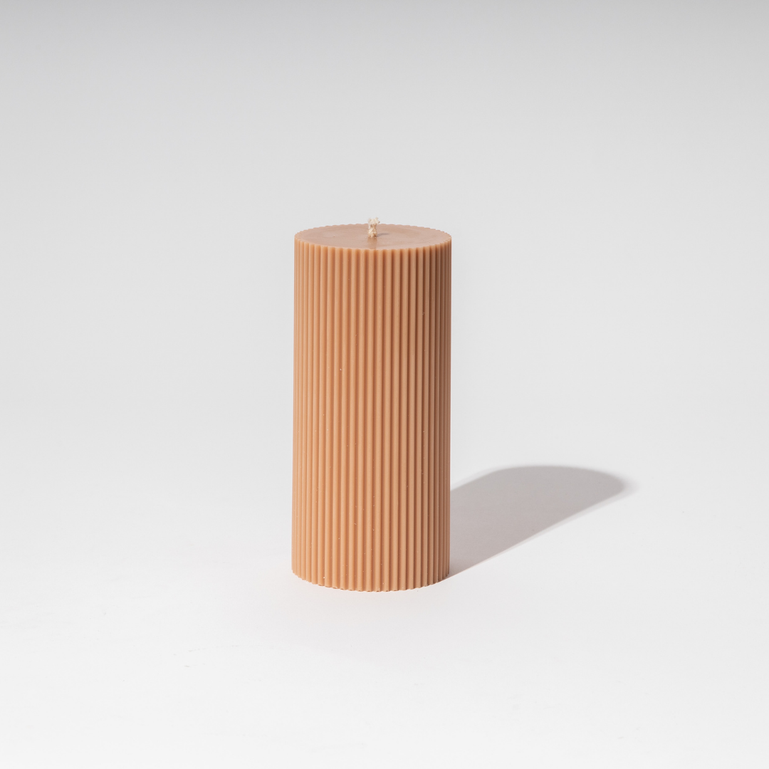 Ribbed Column Candle - Clay 15x7cm