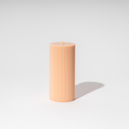 Ribbed Column Candle - Peach 15x7cm