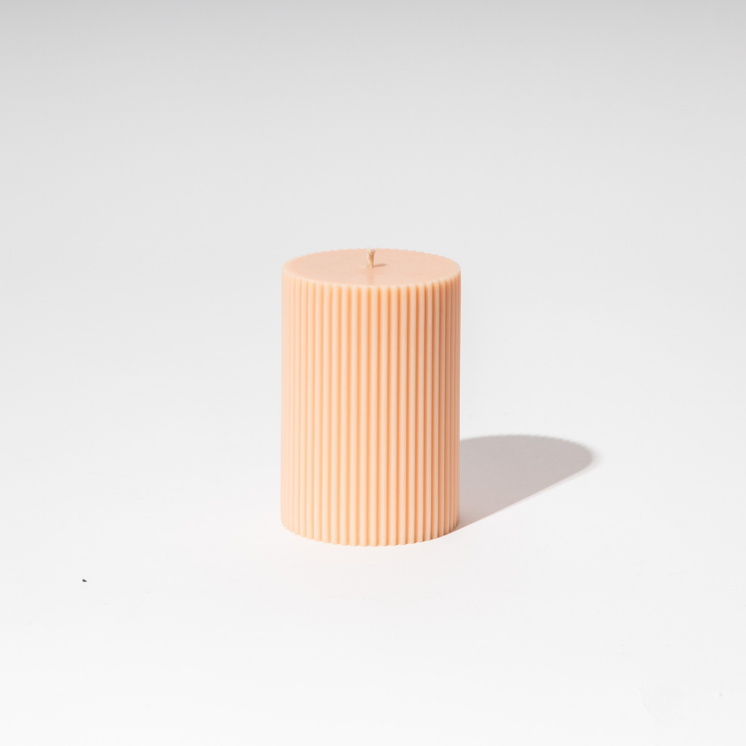 Ribbed Column Candle - Peach 10x7cm