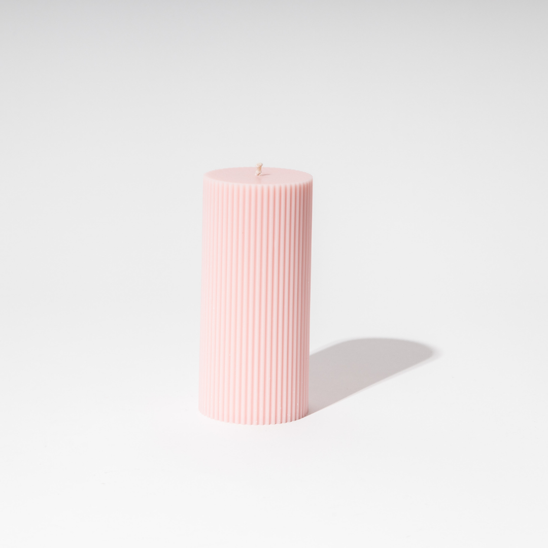 Load image into Gallery viewer, Ribbed Column Candle - Blush 15x7cm